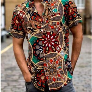 Reason Red and Green Casual Button Down Shirt